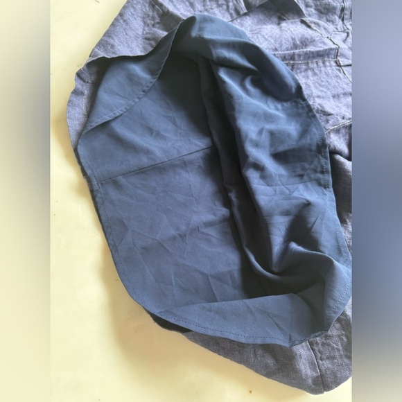 Donna Morgan Linen Mini Dress 6 Fit & Flare Navy Denim Keyhole Sheath Sleeveless - Picture 6 of 9